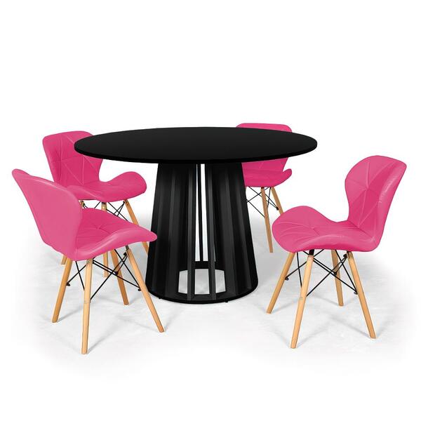 Conjunto Mesa De Jantar Redonda Talia Preta 120cm Com 4 Cadei