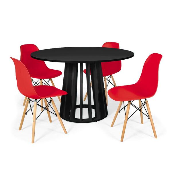 Conjunto Mesa De Jantar Redonda Talia Preta 120cm Com 4 Cadei