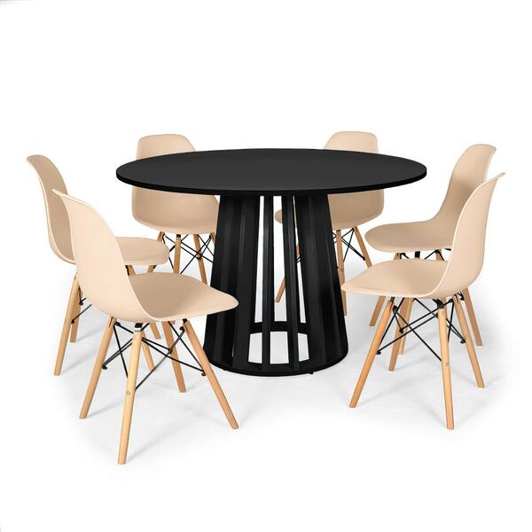 Conjunto Mesa De Jantar Redonda Talia Preta 120cm Com 6 Cadei