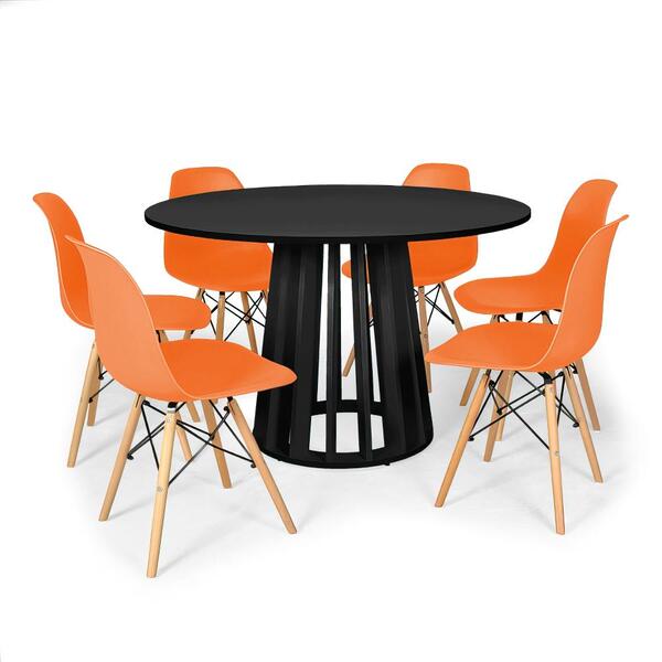Conjunto Mesa De Jantar Redonda Talia Preta 120cm Com 6 Cadei