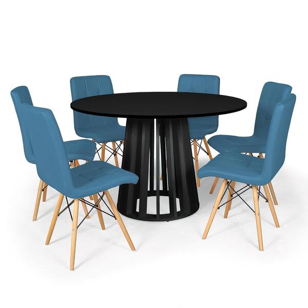 Conjunto Mesa De Jantar Redonda Talia Preta 120cm Com 6 Cadei