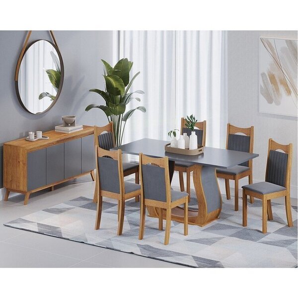 Conjunto Mesa De Jantar Retangular 160x80 Buenos Aires Com 6