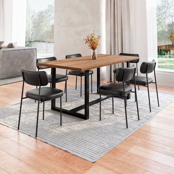 Conjunto Mesa De Jantar Rústica De Madeira Maciça Com Cadeira