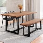 Conjunto Mesa De Jantar Rústica E Banco De Madeira Maciça Com