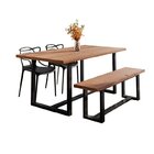 Conjunto Mesa De Jantar Rústica E Banco De Madeira Maciça Com