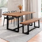 Conjunto Mesa De Jantar Rústica E Banco De Madeira Maciça Com