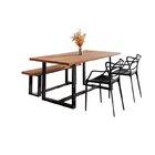 Conjunto Mesa De Jantar Rústica E Banco De Madeira Maciça Com