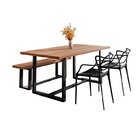 Conjunto Mesa De Jantar Rústica E Banco De Madeira Maciça Com