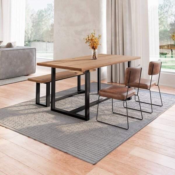 Conjunto Mesa De Jantar Rústica E Banco De Madeira Maciça Com