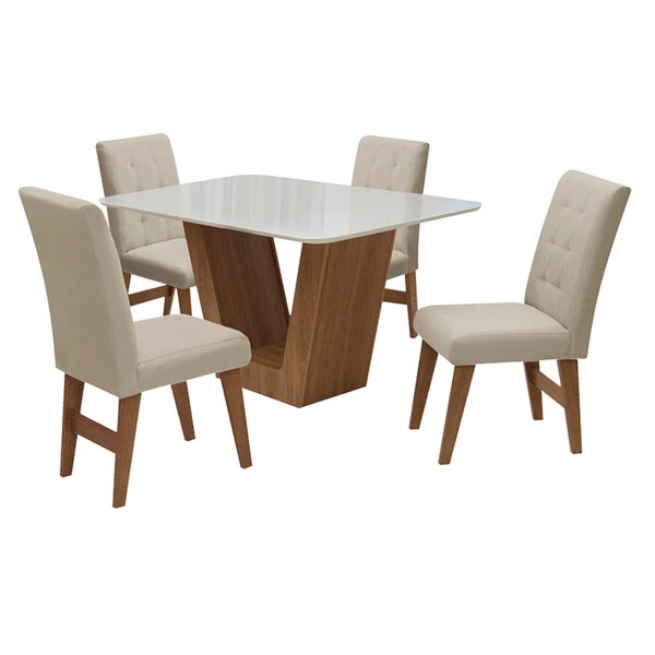 Conjunto Mesa De Jantar Safira Com 04 Cadeiras Agata 135cm Ce