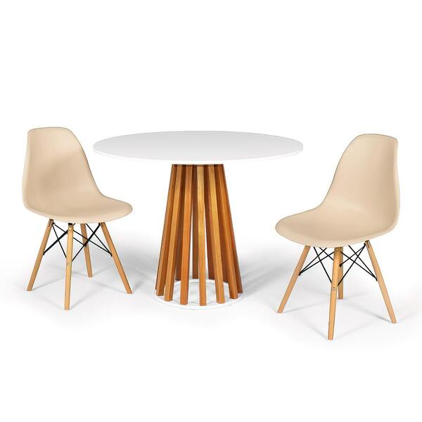 Conjunto Mesa De Jantar Talia Amadeirada Branca 100cm Com 2 C