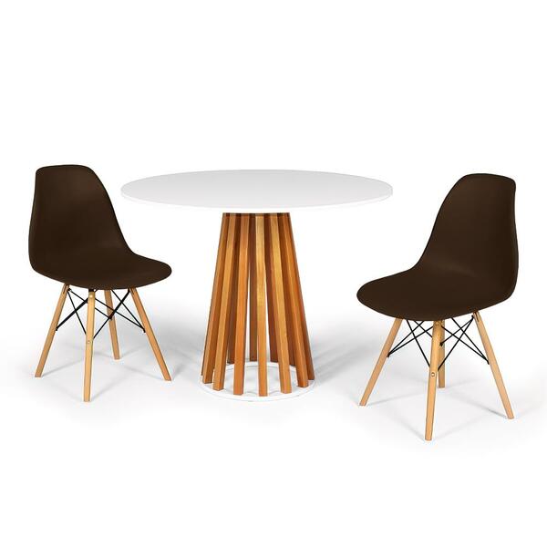 Conjunto Mesa De Jantar Talia Amadeirada Branca 100cm Com 2 C