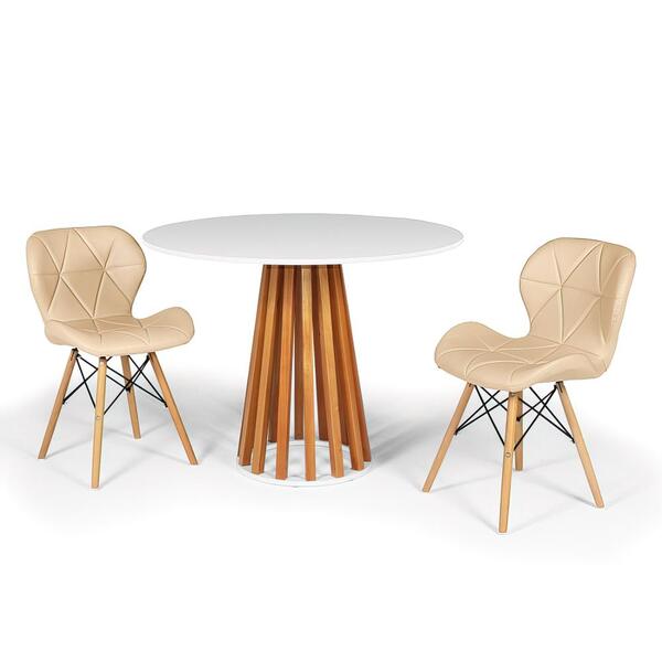 Conjunto Mesa De Jantar Talia Amadeirada Branca 100cm Com 2 C