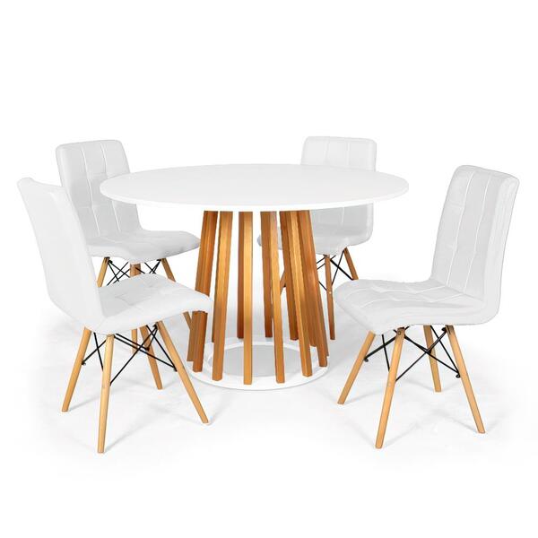 Conjunto Mesa De Jantar Talia Amadeirada Branca 120cm Com 4 C