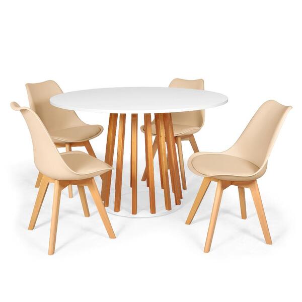 Conjunto Mesa De Jantar Talia Amadeirada Branca 120cm Com 4 C