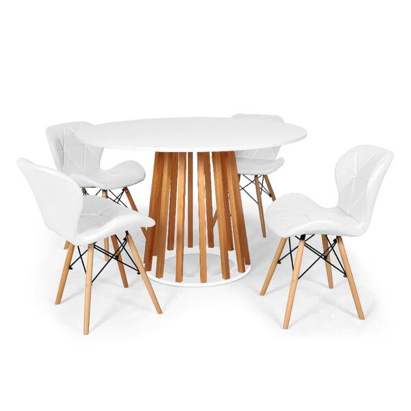 Conjunto Mesa De Jantar Talia Amadeirada Branca 120cm Com 4 C