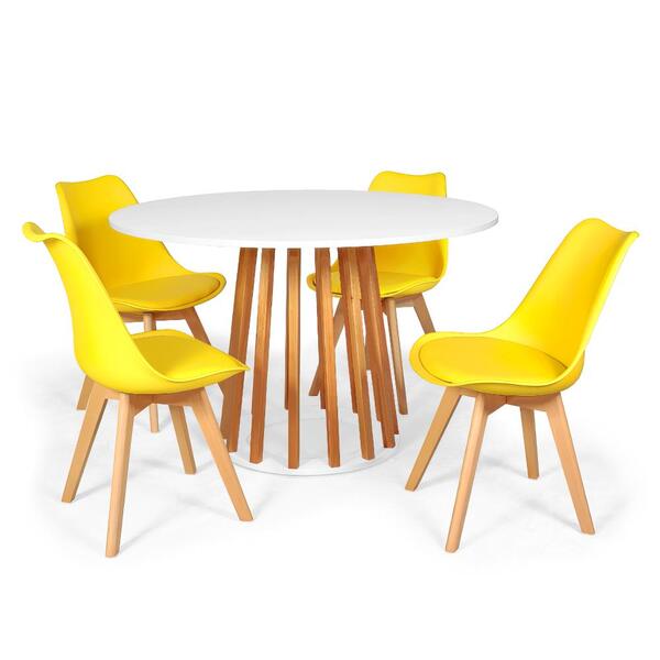 Conjunto Mesa De Jantar Talia Amadeirada Branca 120cm Com 4 C