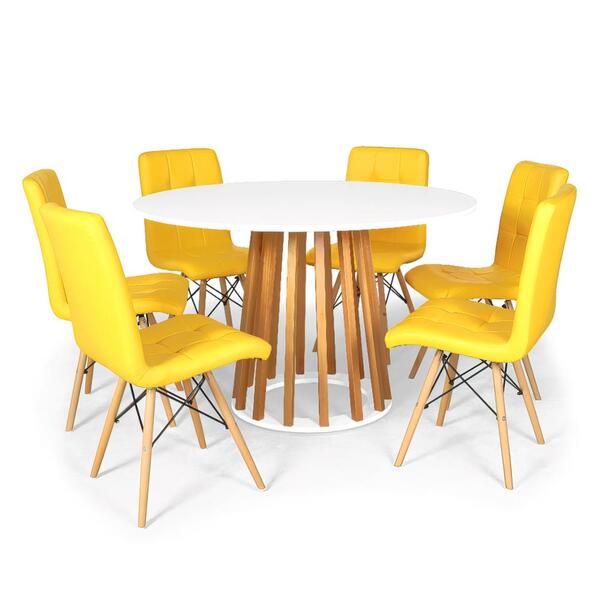 Conjunto Mesa De Jantar Talia Amadeirada Branca 120cm Com 6 C
