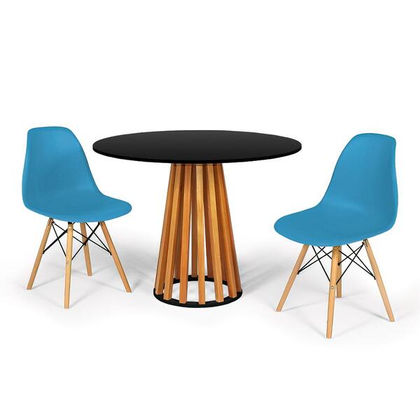 Conjunto Mesa De Jantar Talia Amadeirada Preta 100cm Com 2 Ca