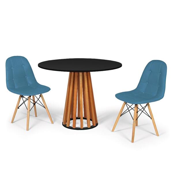 Conjunto Mesa De Jantar Talia Amadeirada Preta 100cm Com 2 Ca