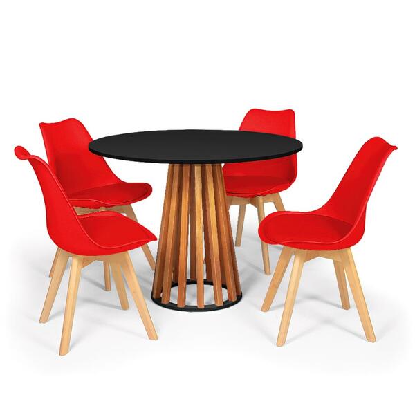 Conjunto Mesa De Jantar Talia Amadeirada Preta 100cm Com 4 Ca