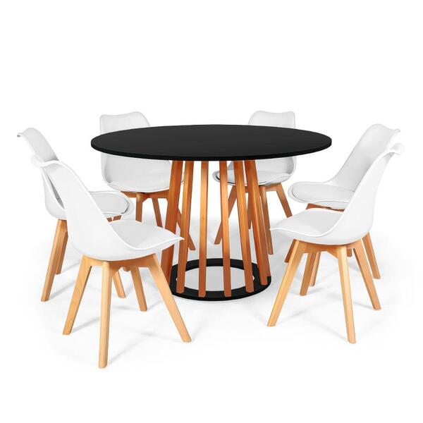 Conjunto Mesa De Jantar Talia Amadeirada Preta 120cm Com 6 Ca