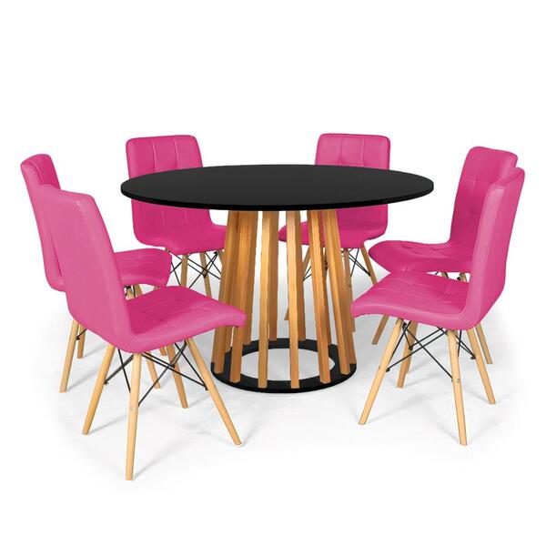 Conjunto Mesa De Jantar Talia Amadeirada Preta 120cm Com 6 Ca