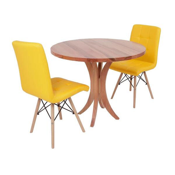 Conjunto Mesa De Jantar Tampo De Madeira 90cm Com 2 Cadeiras