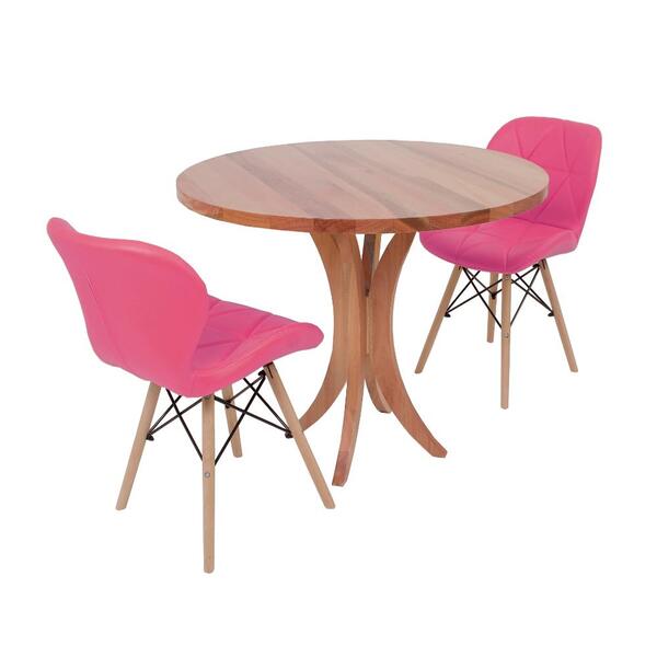 Conjunto Mesa De Jantar Tampo De Madeira 90cm Com 2 Cadeiras