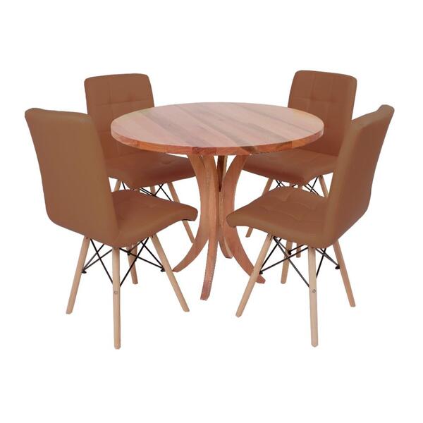 Conjunto Mesa De Jantar Tampo De Madeira 90cm Com 4 Cadeiras