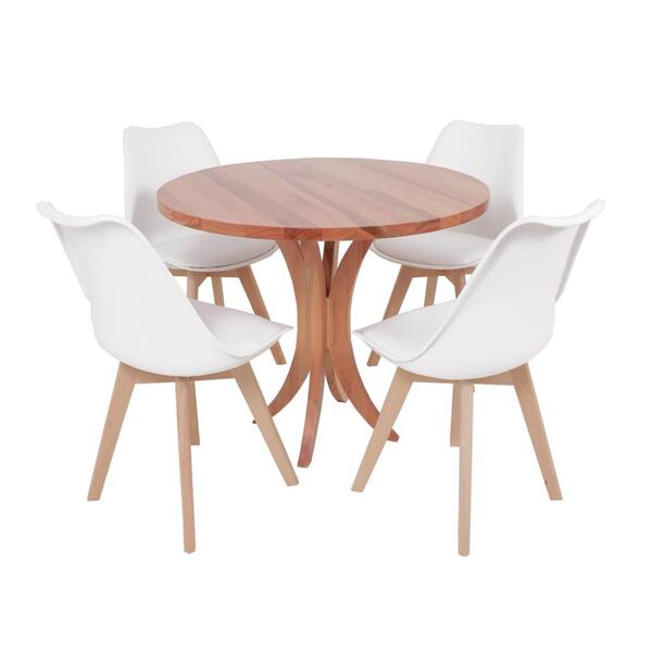 Conjunto Mesa De Jantar Tampo De Madeira 90cm Com 4 Cadeiras