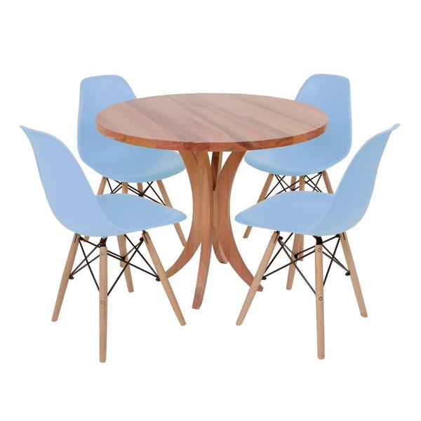 Conjunto Mesa De Jantar Tampo De Madeira 90cm Com 4 Cadeiras