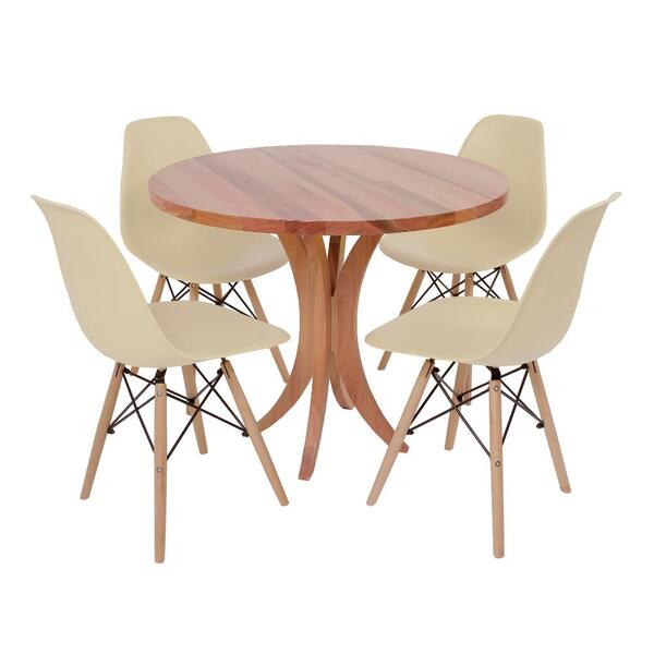 Conjunto Mesa De Jantar Tampo De Madeira 90cm Com 4 Cadeiras