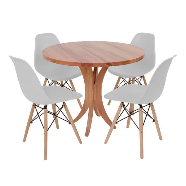 Conjunto Mesa De Jantar Tampo De Madeira 90cm Com 4 Cadeiras