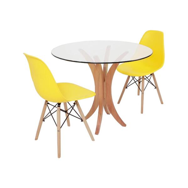 Conjunto Mesa De Jantar Tampo De Vidro 90cm Com 2 Cadeiras Ei