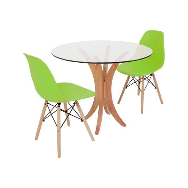 Conjunto Mesa De Jantar Tampo De Vidro 90cm Com 2 Cadeiras Ei