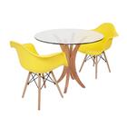 Conjunto Mesa De Jantar Tampo De Vidro 90cm Com 2 Cadeiras Ei