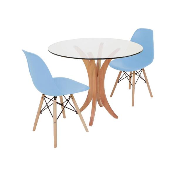 Conjunto Mesa De Jantar Tampo De Vidro 90cm Com 2 Cadeiras Ei