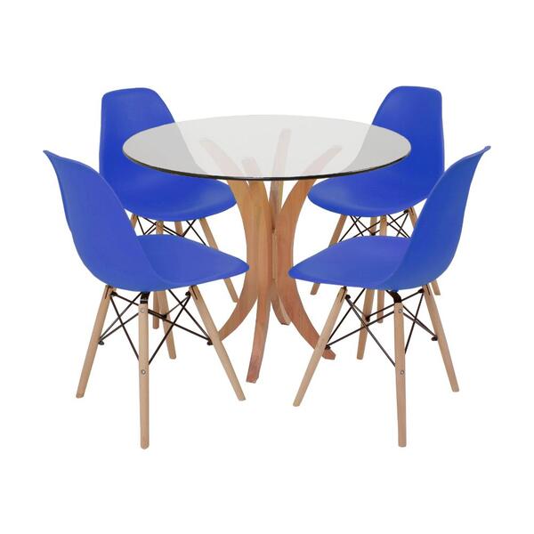 Conjunto Mesa De Jantar Tampo De Vidro 90cm Com 4 Cadeiras Ea