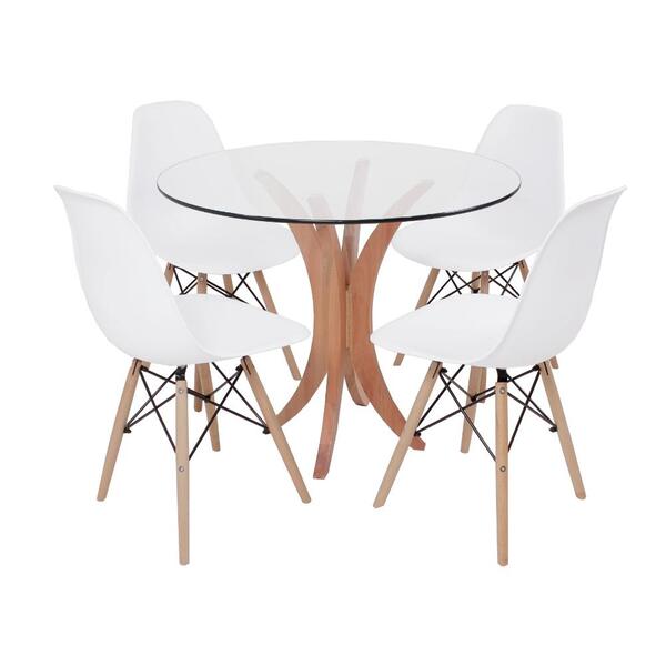 Conjunto Mesa De Jantar Tampo De Vidro 90cm Com 4 Cadeiras Ea