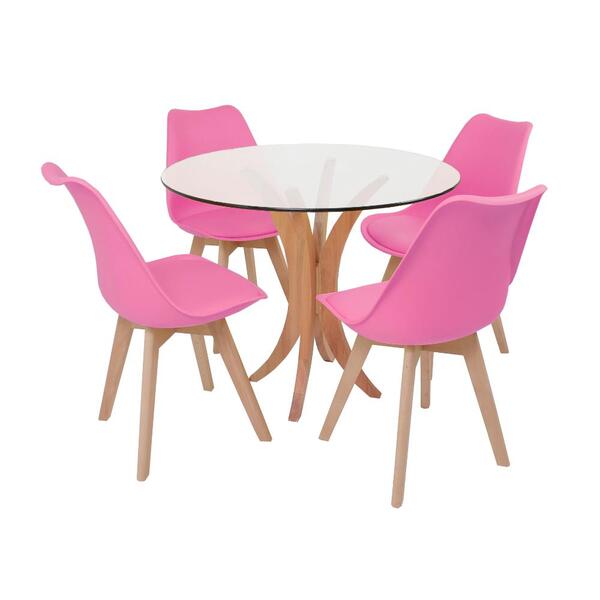 Conjunto Mesa De Jantar Tampo De Vidro 90cm Com 4 Cadeiras Le