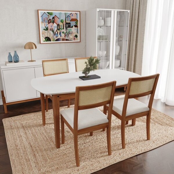 Conjunto Mesa De Jantar Tampo Mdf 1,60m E 4 Cadeiras Tiê Cabe