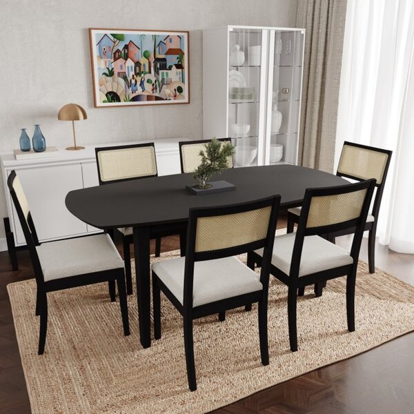 Conjunto Mesa De Jantar Tampo Mdf 1,80m E 6 Cadeiras Tiê Cabe