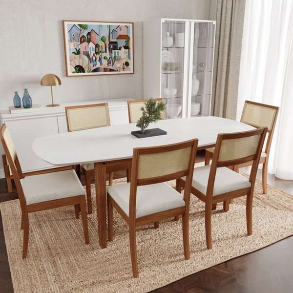 Conjunto Mesa De Jantar Tampo Mdf 2,0m E 6 Cadeiras Tiê Cabec