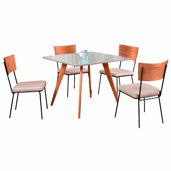 Conjunto Mesa De Jantar Topázio Off White Com 4 Cadeiras Gréc