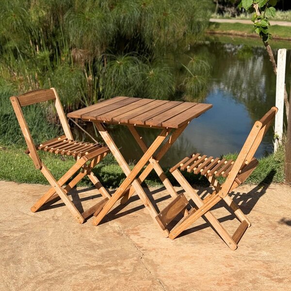 Conjunto Mesa De Madeira Com 2 Cadeiras Dobráveis - Vereda Ma