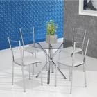 Conjunto Mesa De Vidro Redondo Com 4 Cadeiras Vinil - Cromado
