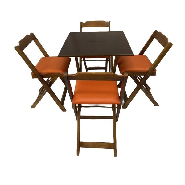 Conjunto Mesa Dobrável 70x70 Cm Com 4 Cadeiras Imbuia