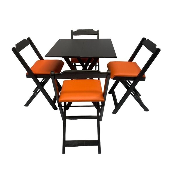 Conjunto Mesa Dobrável 70x70 Cm Com 4 Cadeiras Preto