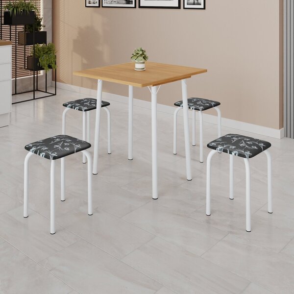 Conjunto Mesa Dobrável Com 4 Banquetas Bali Preto Floral / Br